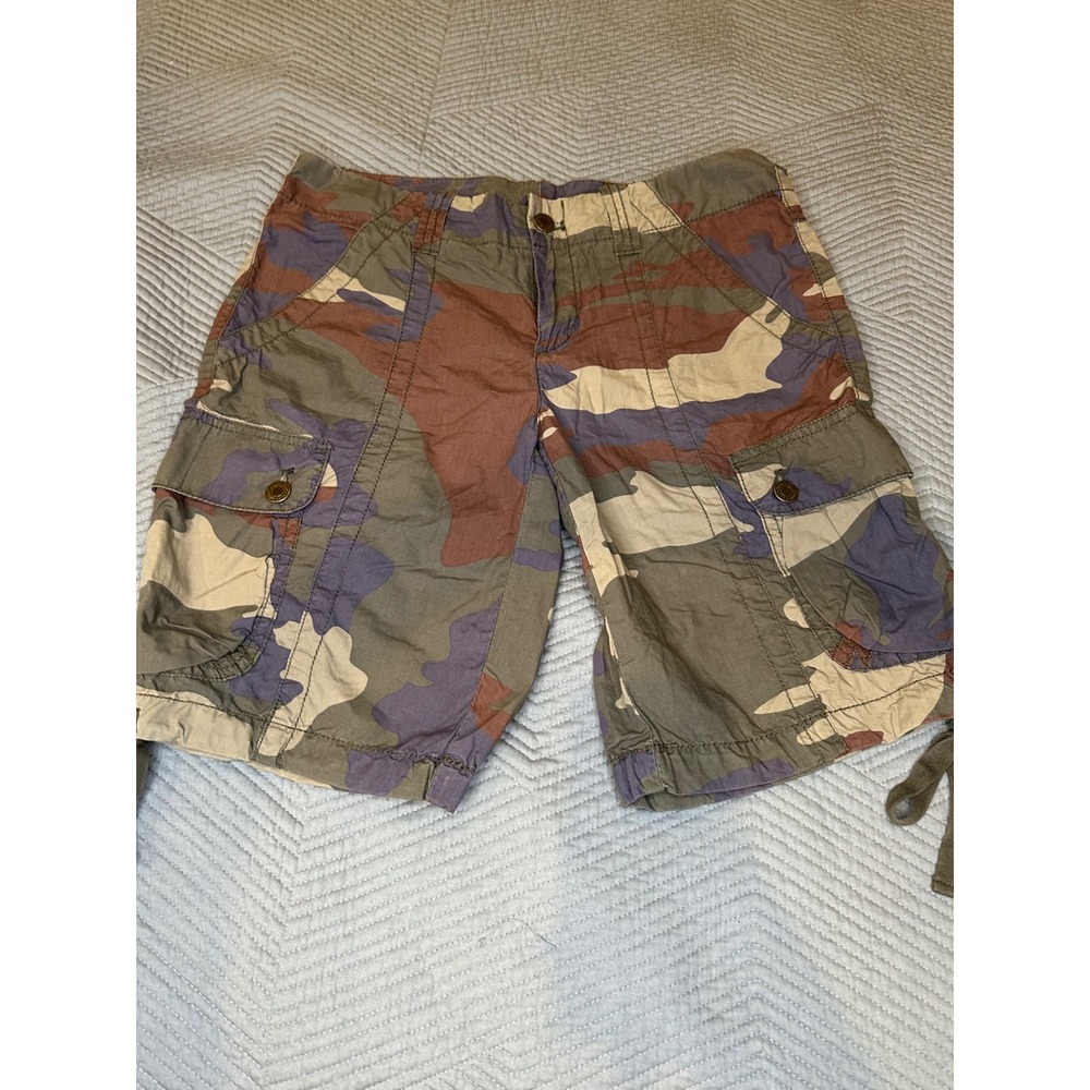 Womens Camouflage Cargo Utility Shorts Olive Brown Purple Camo 30 Waist